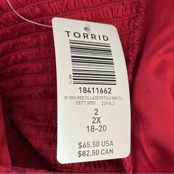 New Torrid Dark Red Lace Short Sleeve
Babydoll Top Size 2X - Picture 8 of 12